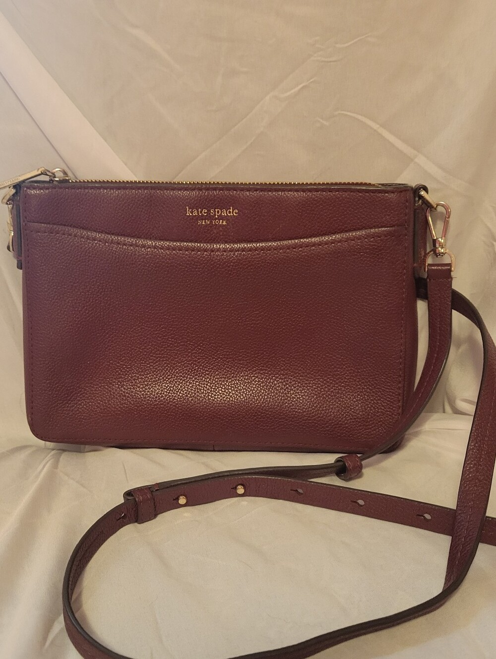 kate spade burgundy pebble leather crossbody bag